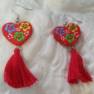 Handmade wooden tassel earrings